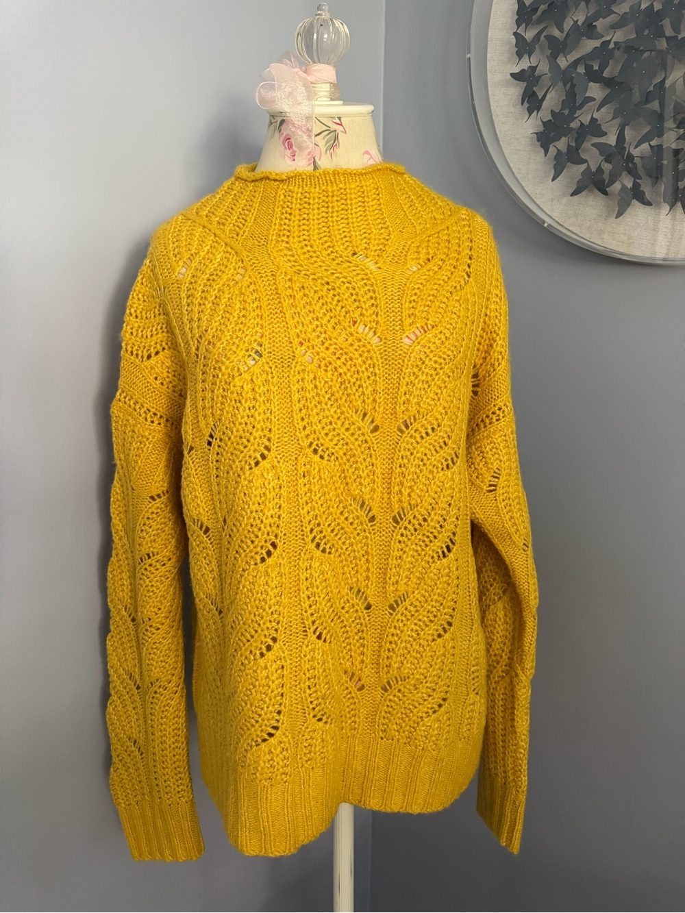 J. Crew Mustard Yellow Cable Knit Mock Neck Sweater